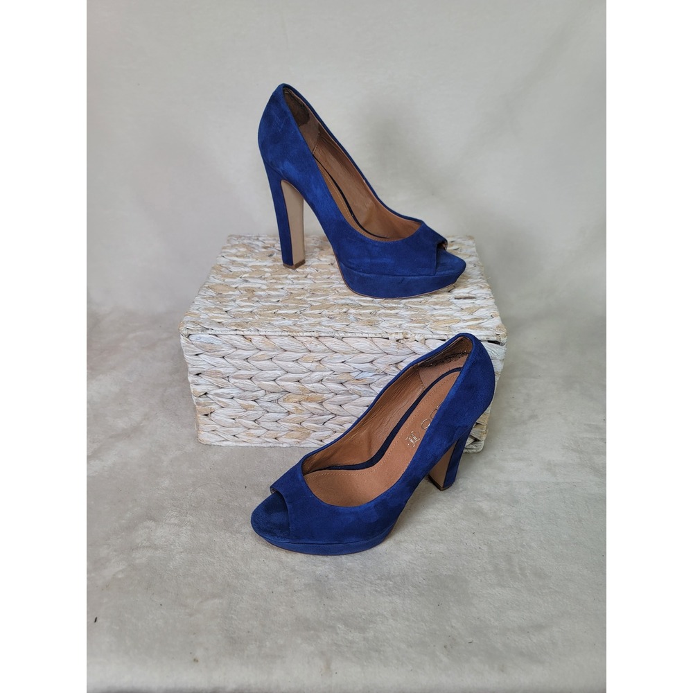 Aldo Cobalt Blue Suede Peep Toe Platform Pumps Office Siren Pin Up Heels 7.5